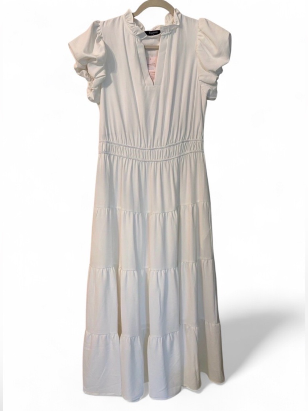 White Tiered Puff Sleeve Maxi Dress